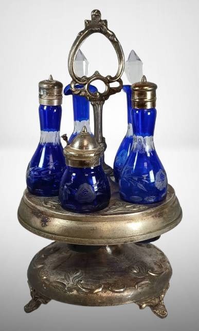Silverplate Cruet Set with Cobalt Blue Glass (1 of 17)
