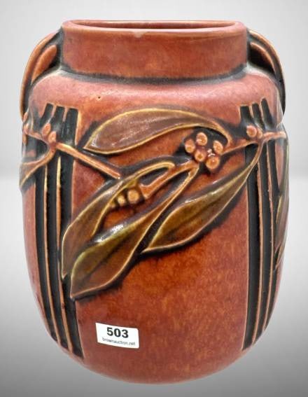 Roseville Laurel 672-8" Vase, Red (1 of 7)