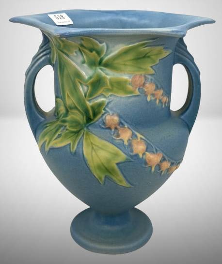 Roseville Bleeding Heart 139-8" Vase, blue (1 of 9)