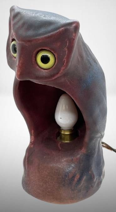 Van Briggle Pottery Mulberry Owl Lamp (1 of 8)