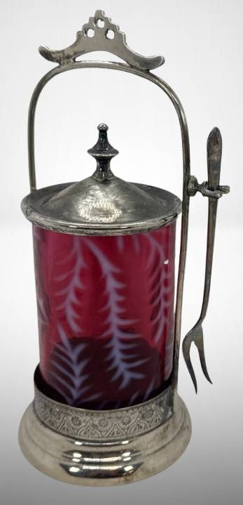 Silver-Plated Pickle Castor with Cranberry Insert (1 of 9)