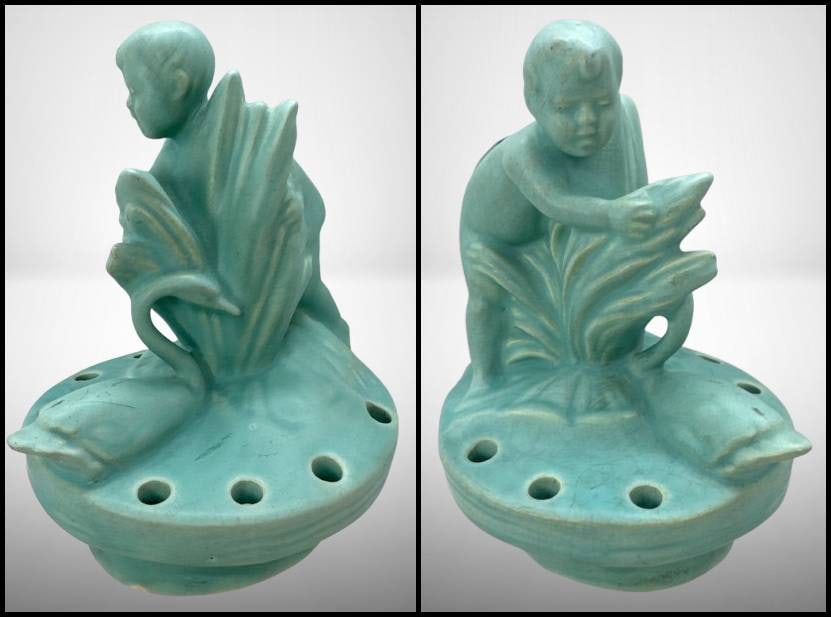 Weller Pottery Boy With Swan Flower Frog (1 of 9)