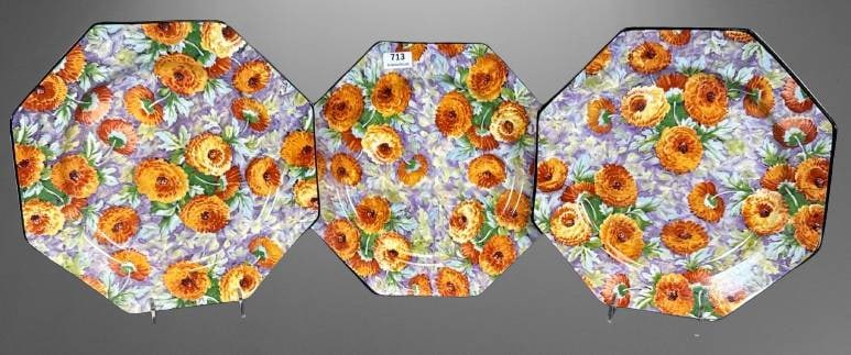 (3) Crown Ducal Ware Octagonal Plates in Marigold Pattern (1 of 5)