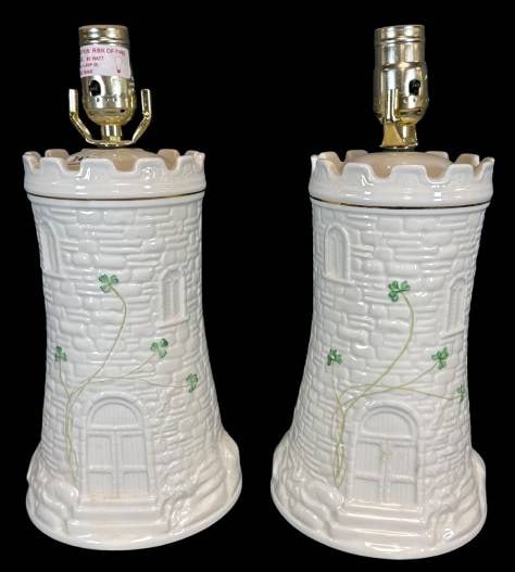 Pair of Belleek Castle Tower Table Lamps (1 of 8)