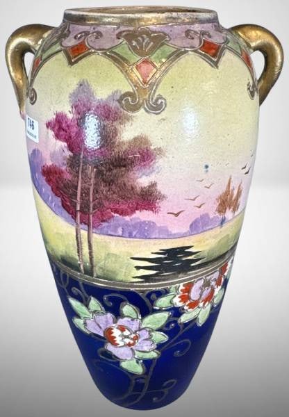 Nippon-style Handled Ceramic Scenic Vase (1 of 7)