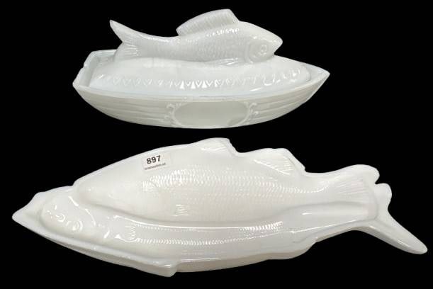 (2) White Milk Glass Fish Dishes? (1 of 14)