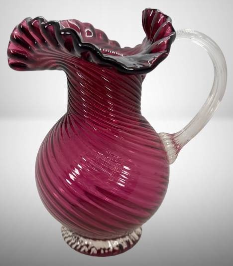 Hand-Blown Cranberry Glass Pitcher (1 of 7)