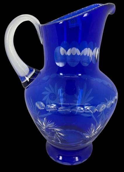 Cobalt Blue Cut-To-Clear Glass Pitcher (1 of 7)