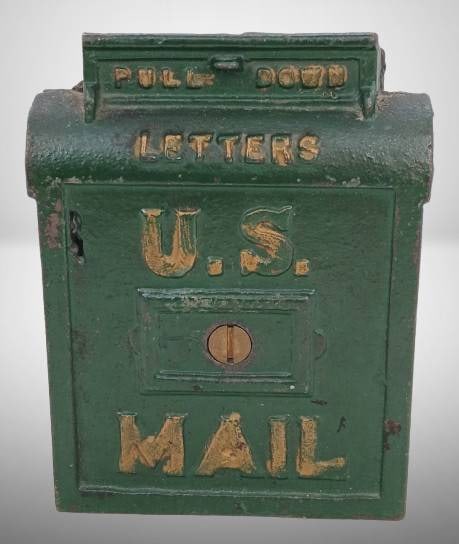 Green Cast Iron US Mail Bank (1 of 8)