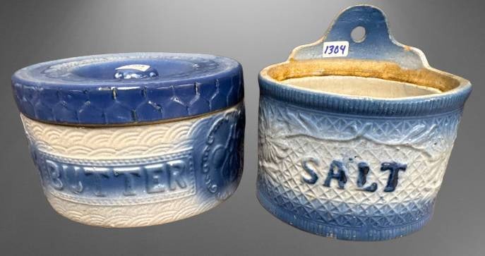 (2) Early 20th Century Stoneware Butter and Salt Crocks (1 of 14)
