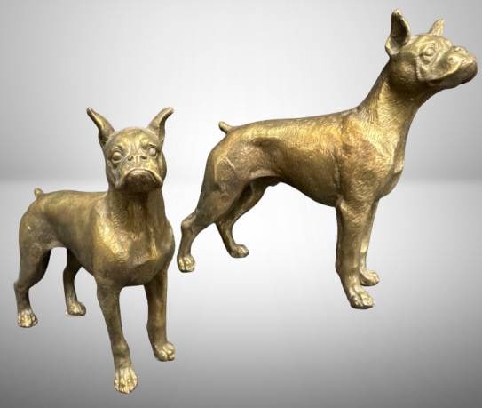 (2) Cast Bronze Boxer Dog Sculptures (1 of 7)