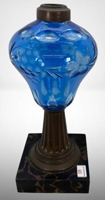 Blue Etched Glass Lamp Base with Marble (1 of 9)