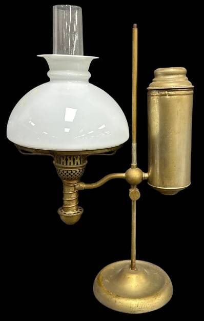 Brass Kerosene Student Lamp with Milk Glass Shade (1 of 12)