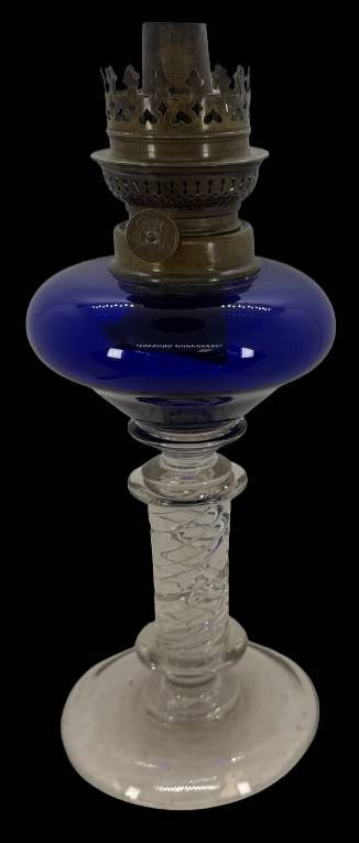 Cobalt Glass Oil Lamp With Brass Burner (1 of 9)