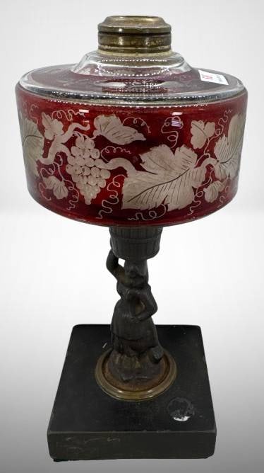 Ruby Cut-to-Clear Glass Oil Lamp (1 of 9)