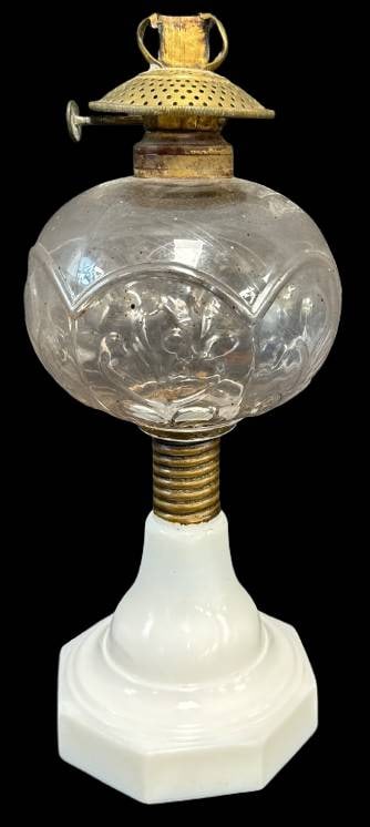 EAPG Pressed Glass Oil Lamp with Milk Glass Base (1 of 9)