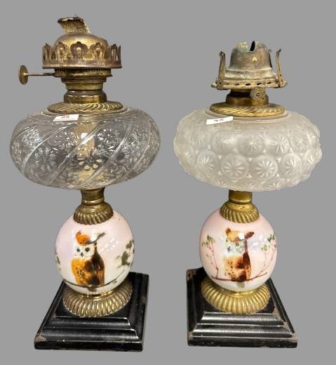 Hand-Painted Oil Lamps, Owls on Stems (1 of 11)
