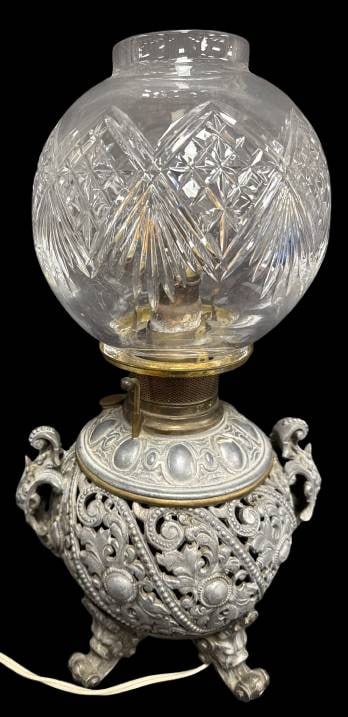 Electrified Ornate Metal Table Lamp (1 of 12)