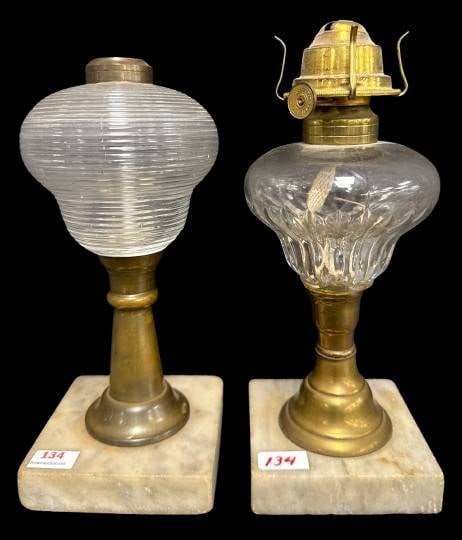 (2) Brass and Glass Oil Lamps With Marble Bases (1 of 10)