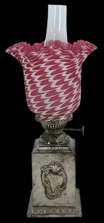 Oil Lamp With Cranberry Nailsea Shade on Walker & Hall Silver Base (1 of 12)