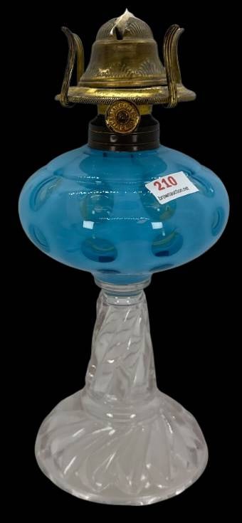 Blue Opalescent Polka Dot Glass Oil Lamp (1 of 7)