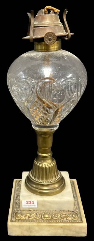 EAPG Oil Lamp with Marble Base and Brass Accents (1 of 9)