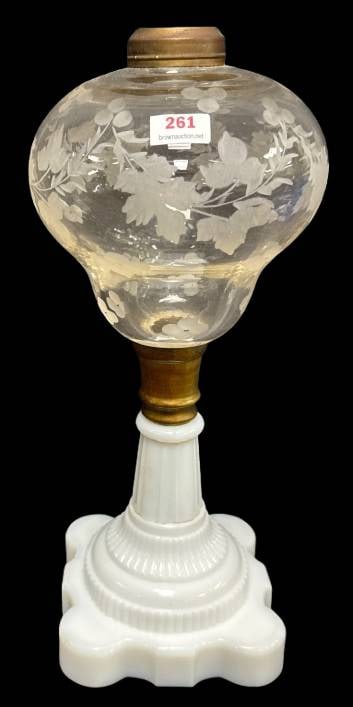 Clear Glass Oil Lamp with Milk Glass Base (1 of 7)