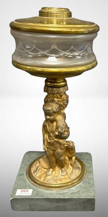 Gilded Figural Oil Lamp With Marble Base (1 of 9)