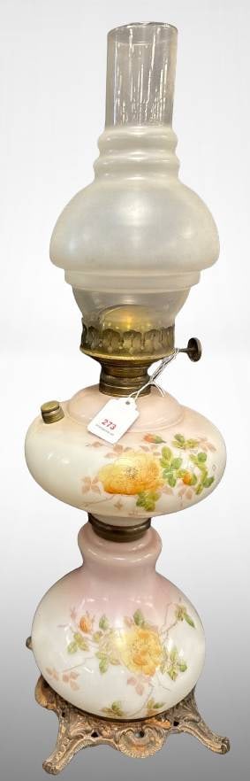 Hand-Painted Glass Kerosene Lamp with Brass Base (1 of 13)