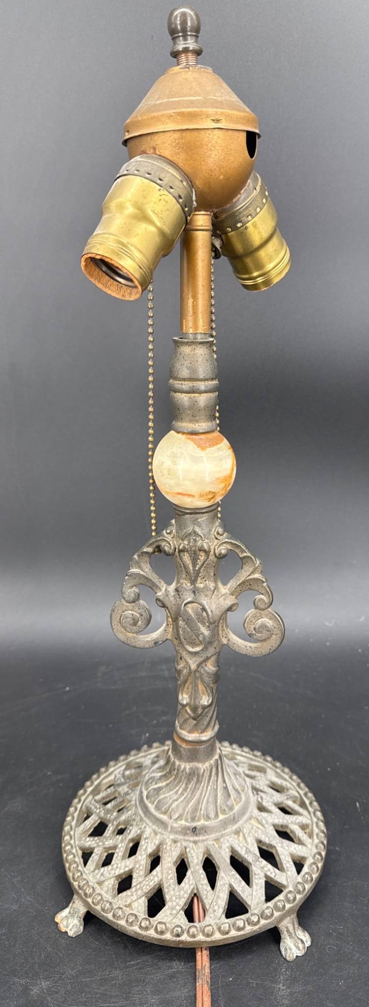 Cast Metal Lamp Base with Dual Sockets: MORE DETAILS COMING SOON