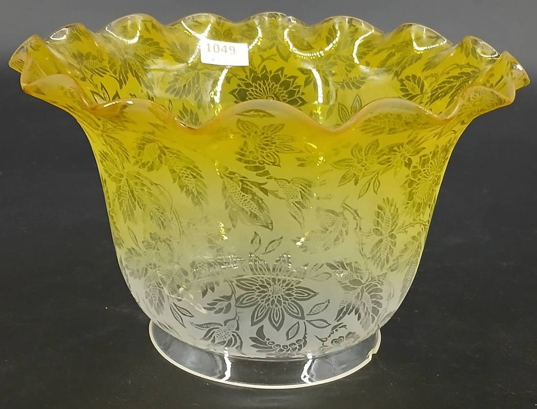 Yellow Victorian Acid-Etched Glass Lamp Shade (1 of 7)