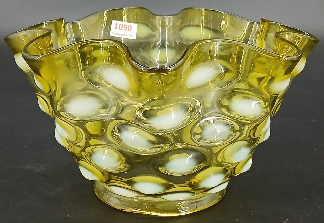 Yellow with White Opalescent Dots Glass Lamp Shade (1 of 6)