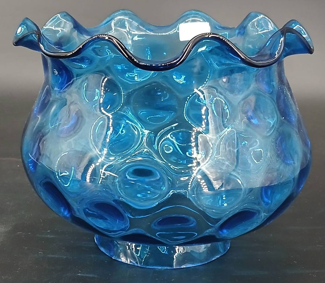 Fenton Jamestown Blue Glass Lamp Shade with Ruffled Rim (1 of 7)