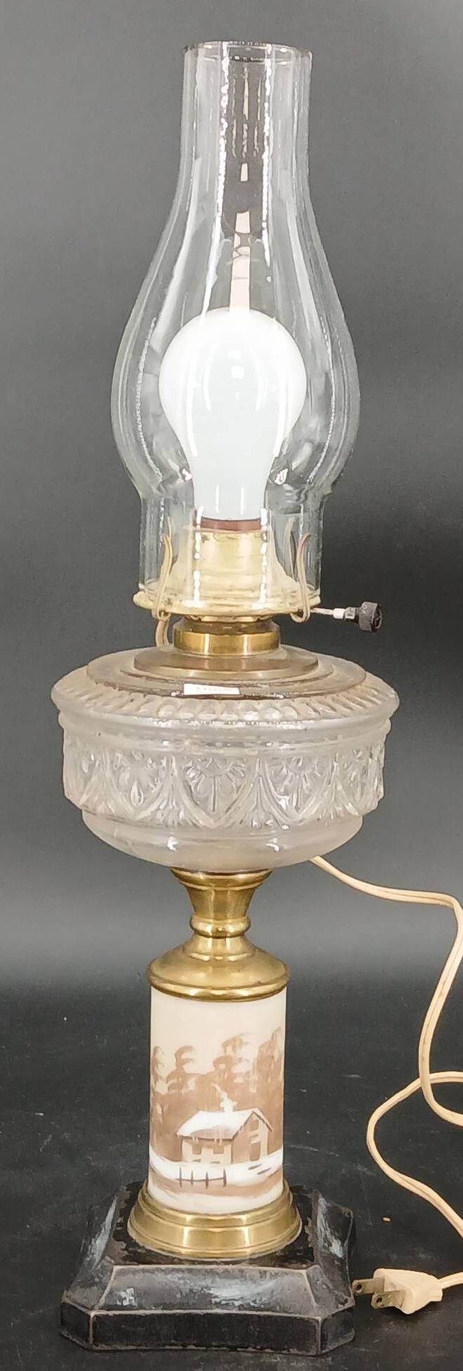 Glass and Brass Electrified Oil Lamp (1 of 9)