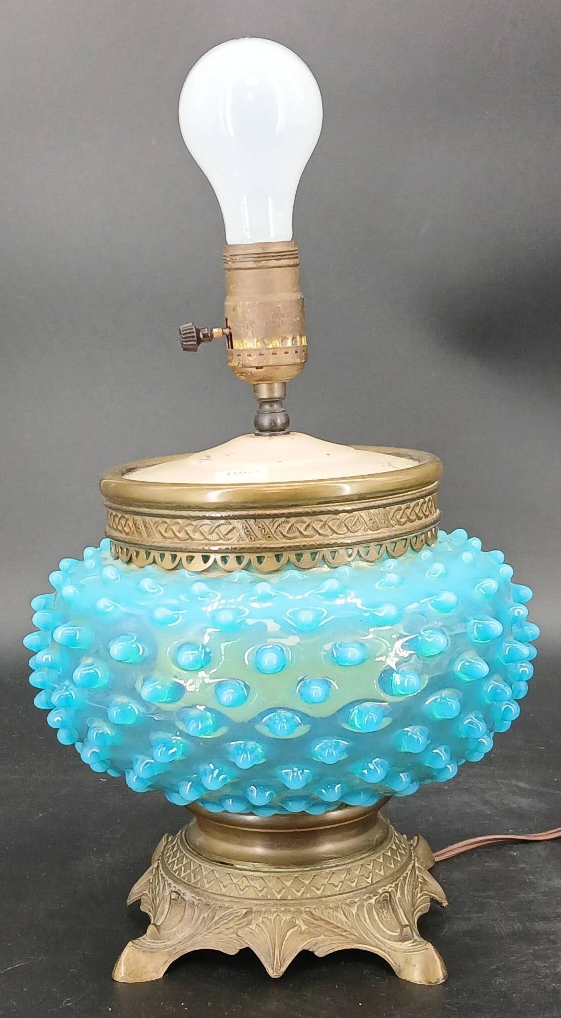 Blue Hobnail Glass Lamp with Brass Base (1 of 11)