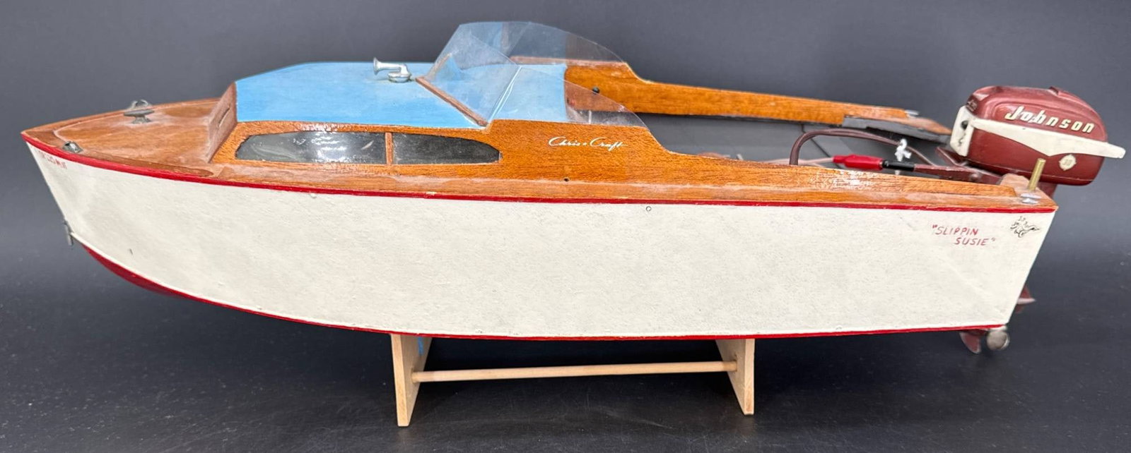 Wooden Model Boat With Johnson Motor (1 of 10)
