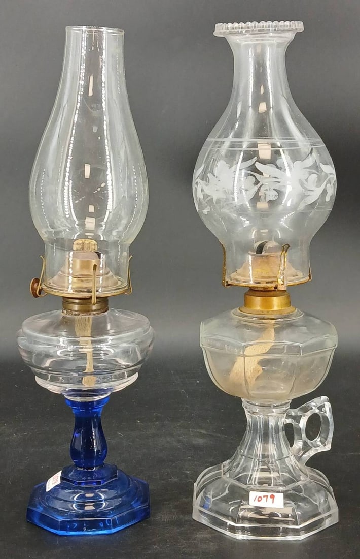 (2) Glass Oil Lamps with Brass Burners (1 of 14)