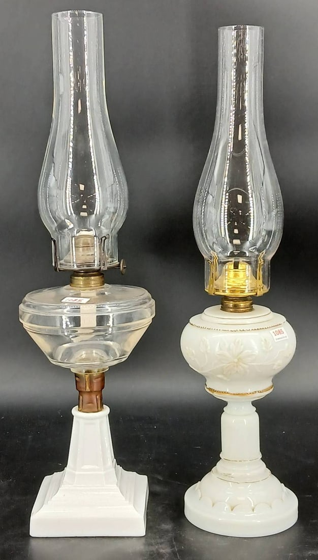 (2) Milk Glass Oil Lamps (1 of 20)