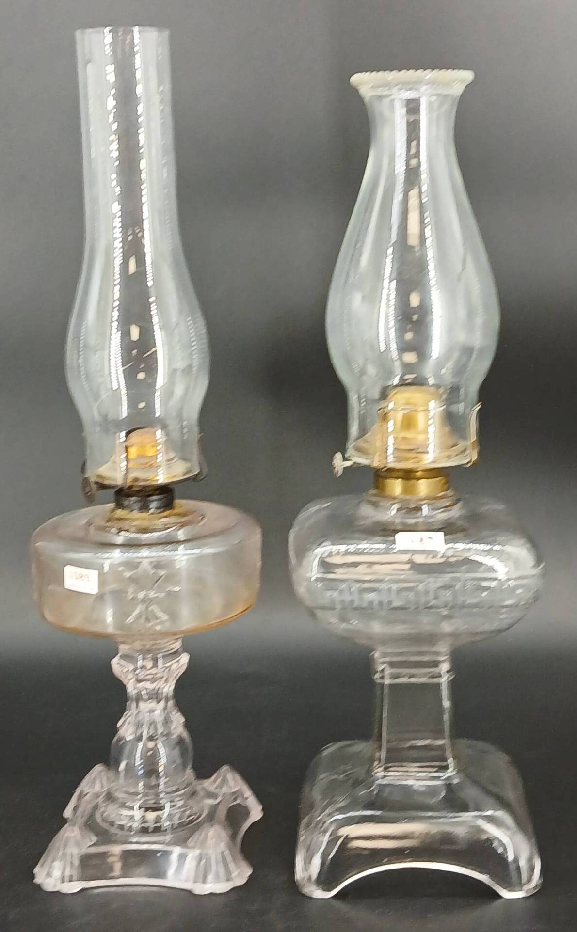 (2) Clear Glass Oil Lamps with Chimneys (1 of 16)