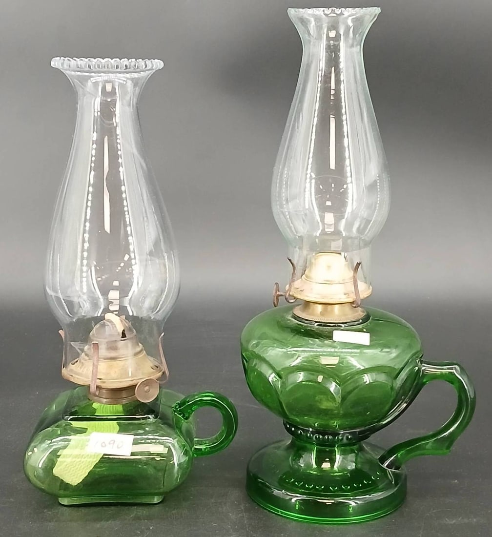 (2) Green Glass Finger-hold Oil Lamps (1 of 15)