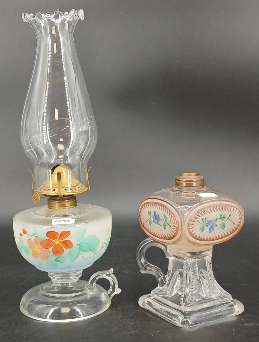 (2) Finger-hold Oil Lamps with Hand-Painted Designs (1 of 14)