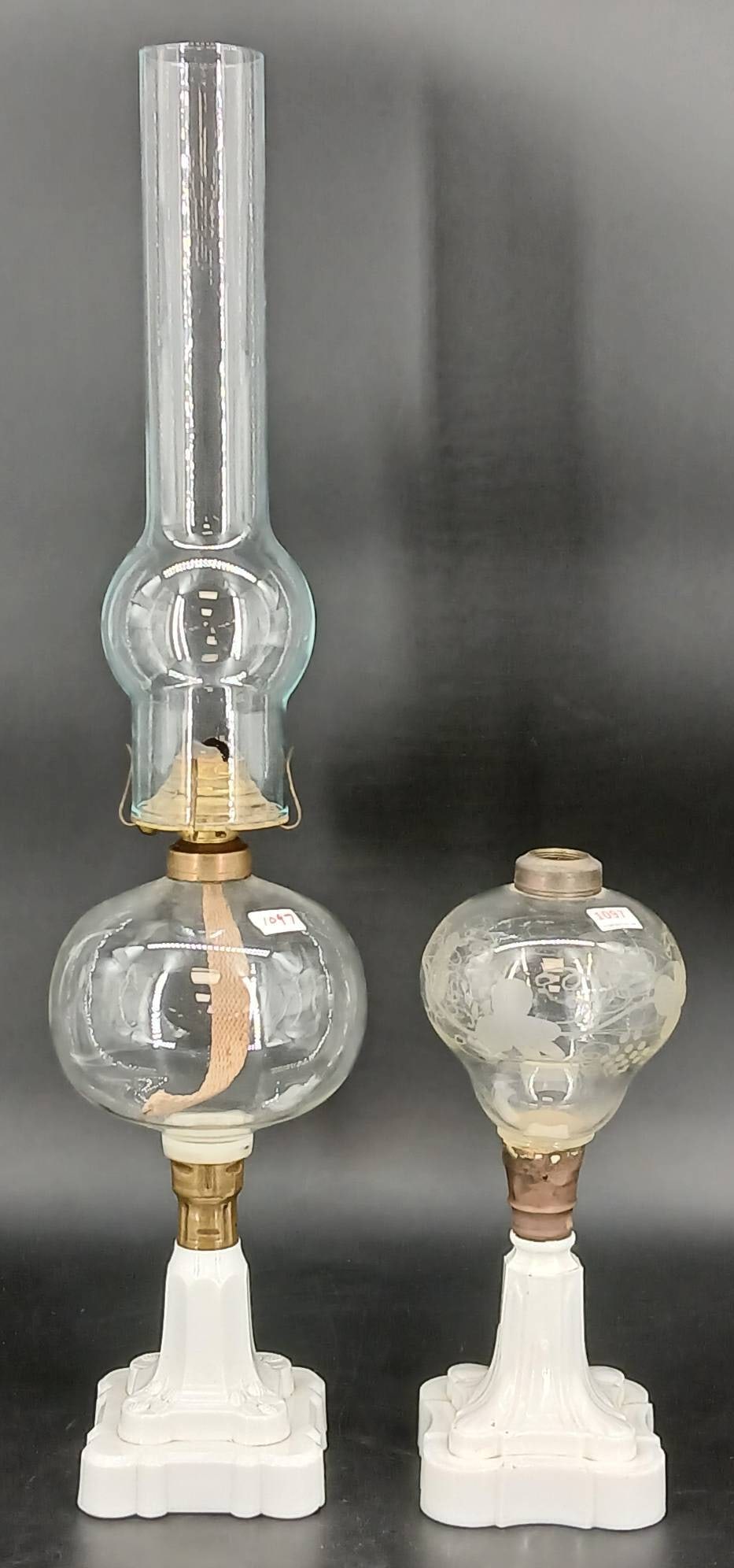 (2) Oil Lamps With Milk Glass Bases (1 of 18)