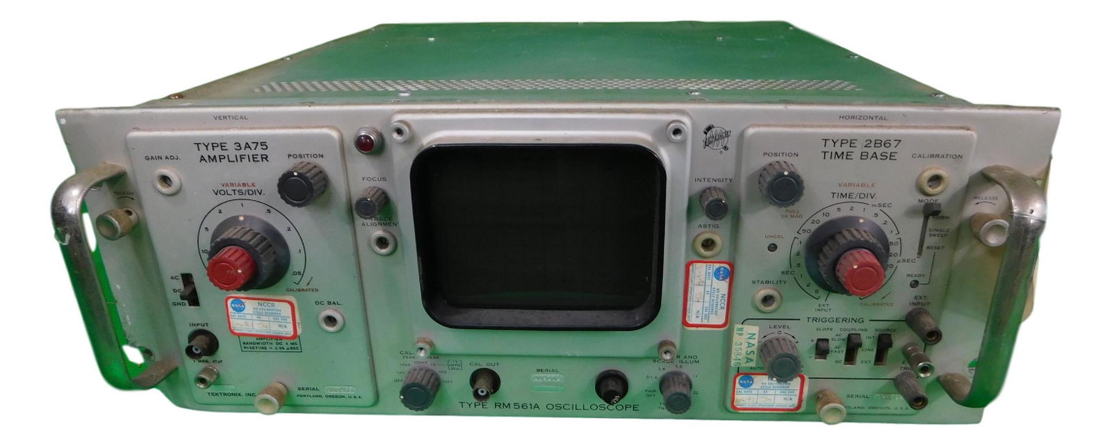 NASA APOLLO OSCILLOSCOPE: NASA Apollo Mission Oscilloscope Made by Tectronix Part No RM561A Piece is 7 1/4“ by 19" by 18“ All items from the Estate of Charles Bell space auction in May of 2000All item for this