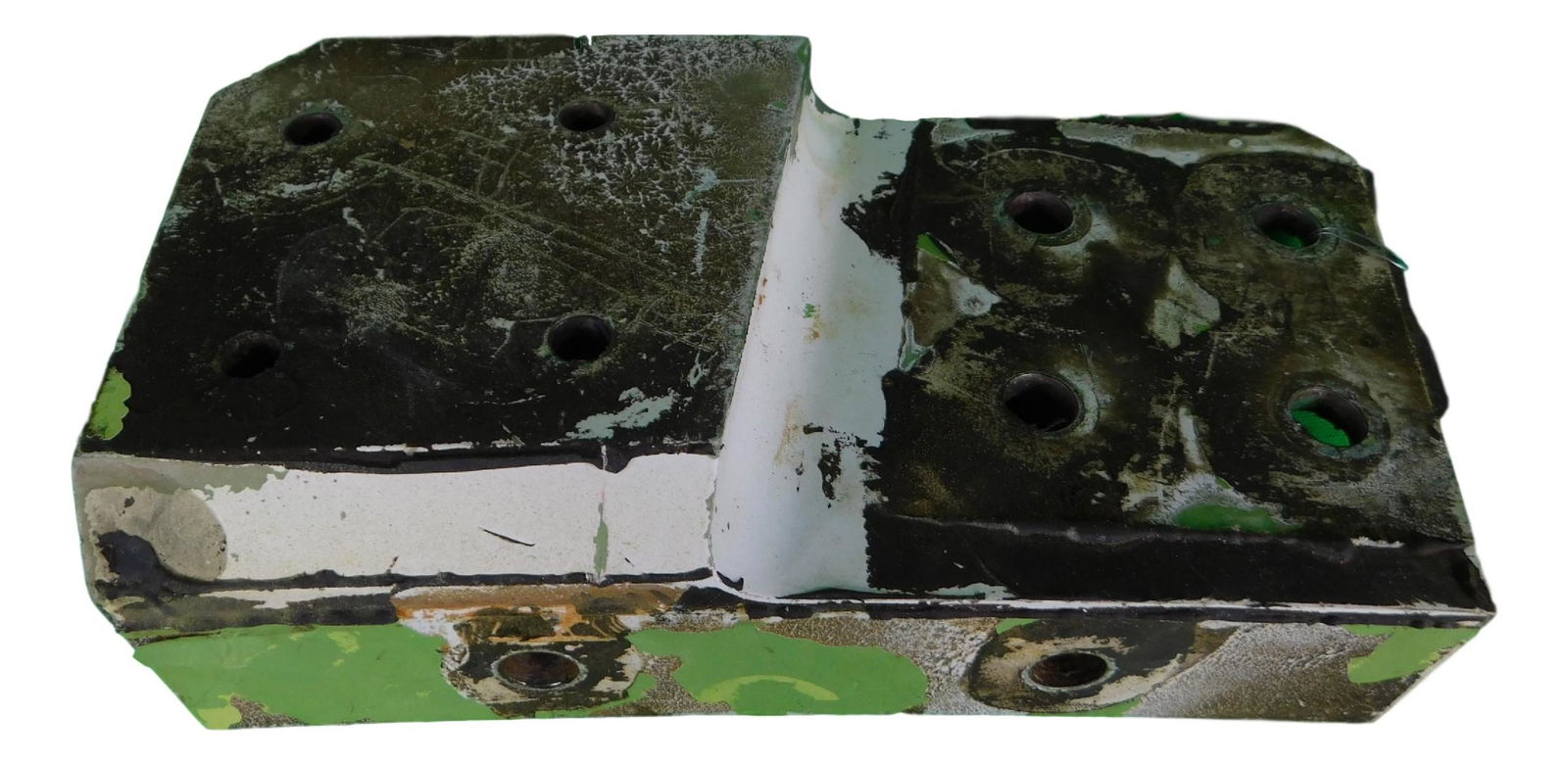 FLOWN NASA SPACE SHUTTLE SOLID ROCKET BOOSTER SUPPORT: FLOWN NASA Space Shuttle Mission Solid Rocket Booster Support Bracket Made by Thiakol Part No HDP2 Piece is 1 3/4” by 9 1/2“ by 5“ All items from the Estate of Charles Bell space auc