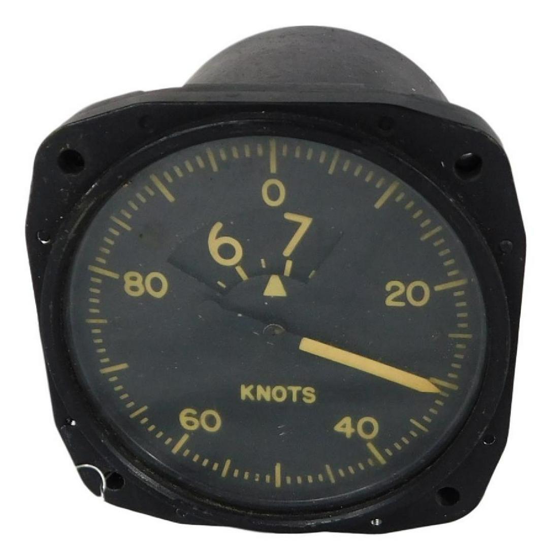 NASA APOLLO AIR-SPEED INDICATOR: NASA Apollo Mission Air-Speed Indicator Made by Kollsman Instruments Part No 739CX-4-028 Piece is 3 1/2“ by 3 1/2“ by 3 1/2“ All items from the Estate of Charles Bell space auction i