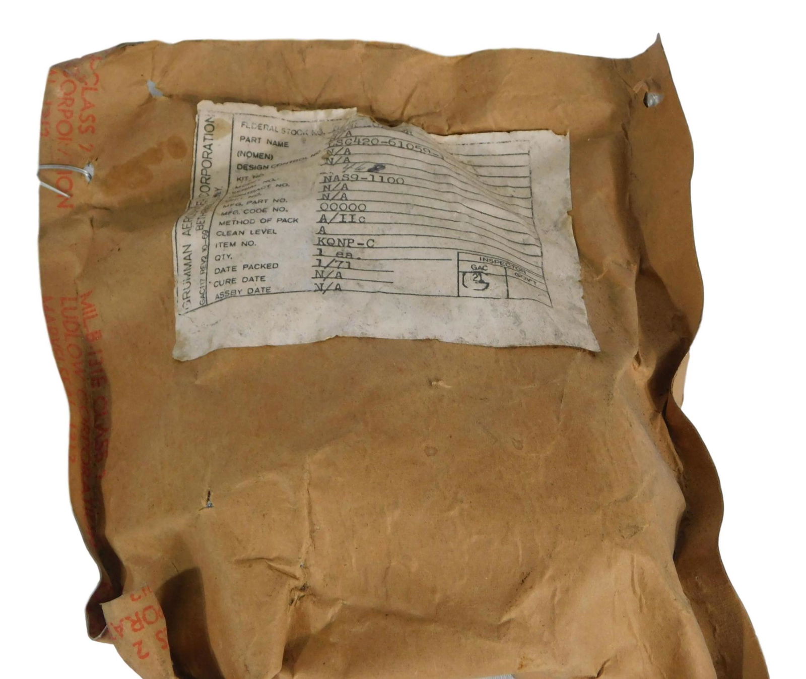 NASA APOLLO DESSICATOR (APOLLO LUNAR MODULE): NASA Apollo Mission Dessicator (Apollo Lunar Module) Made by Grumman Aerospace Part No LSC420-61059-1 Piece is 2 1/2“ by 8“ by 7“ All items from the Estate of Charles Bell space auct