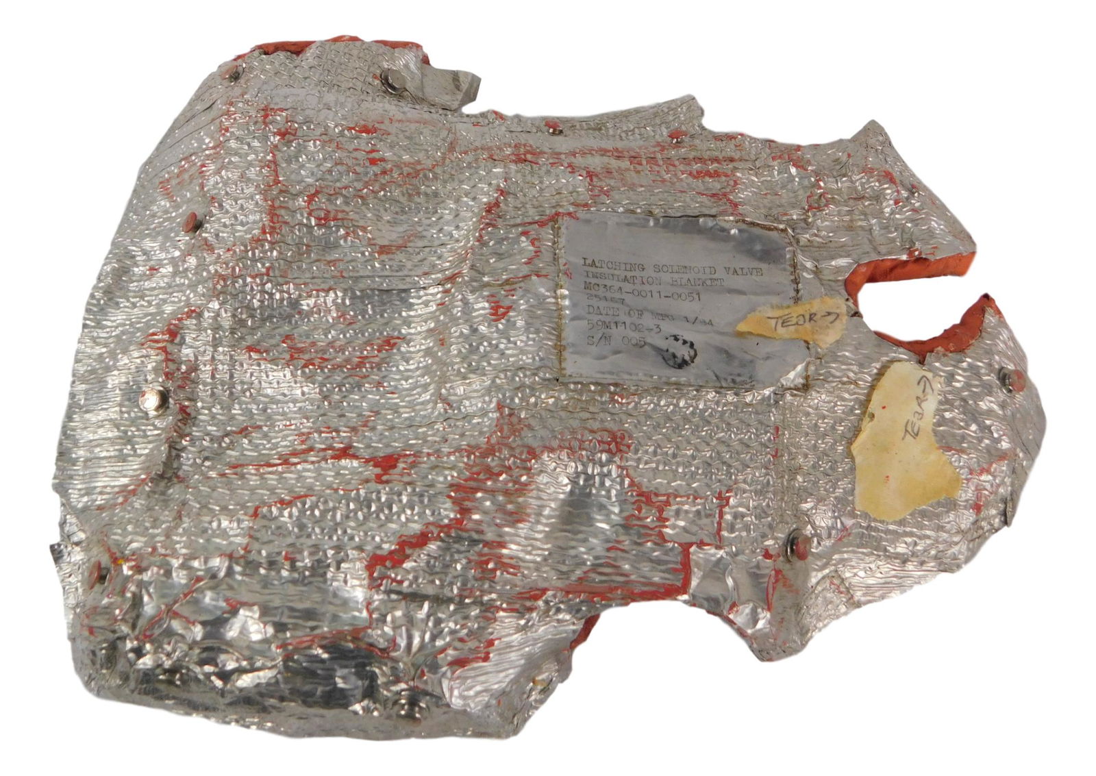 FLOWN NASA SPACE SHUTTLE INSULATION BLANKET, LATCHING, (1 of 5)