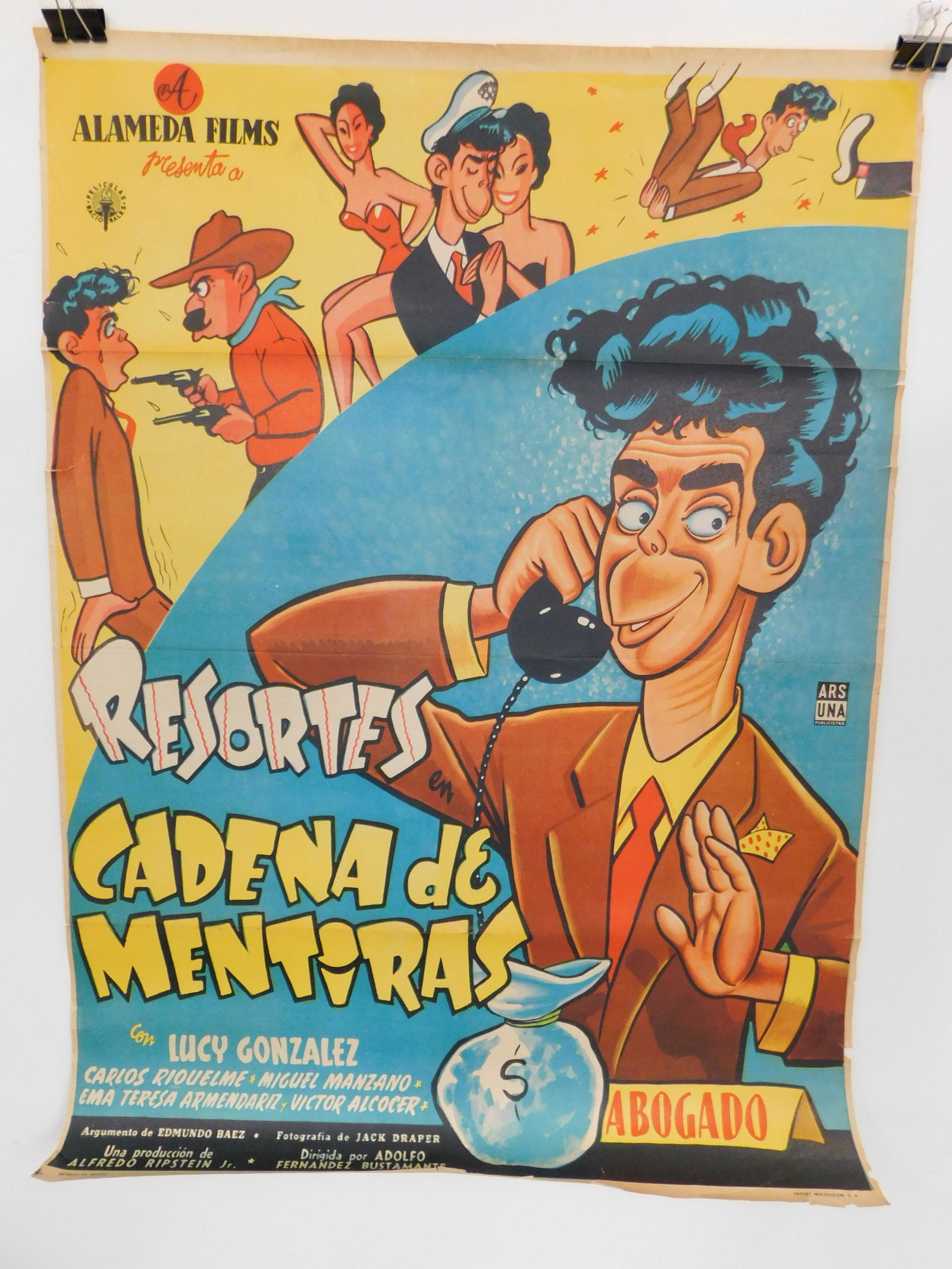 Vintage Latin Movie Poster " Resortes Cadena De: Rare Latin And American find From Old Movie Theater. One of many coming soon to Puckett Auctions. 37" x 27 1/2"