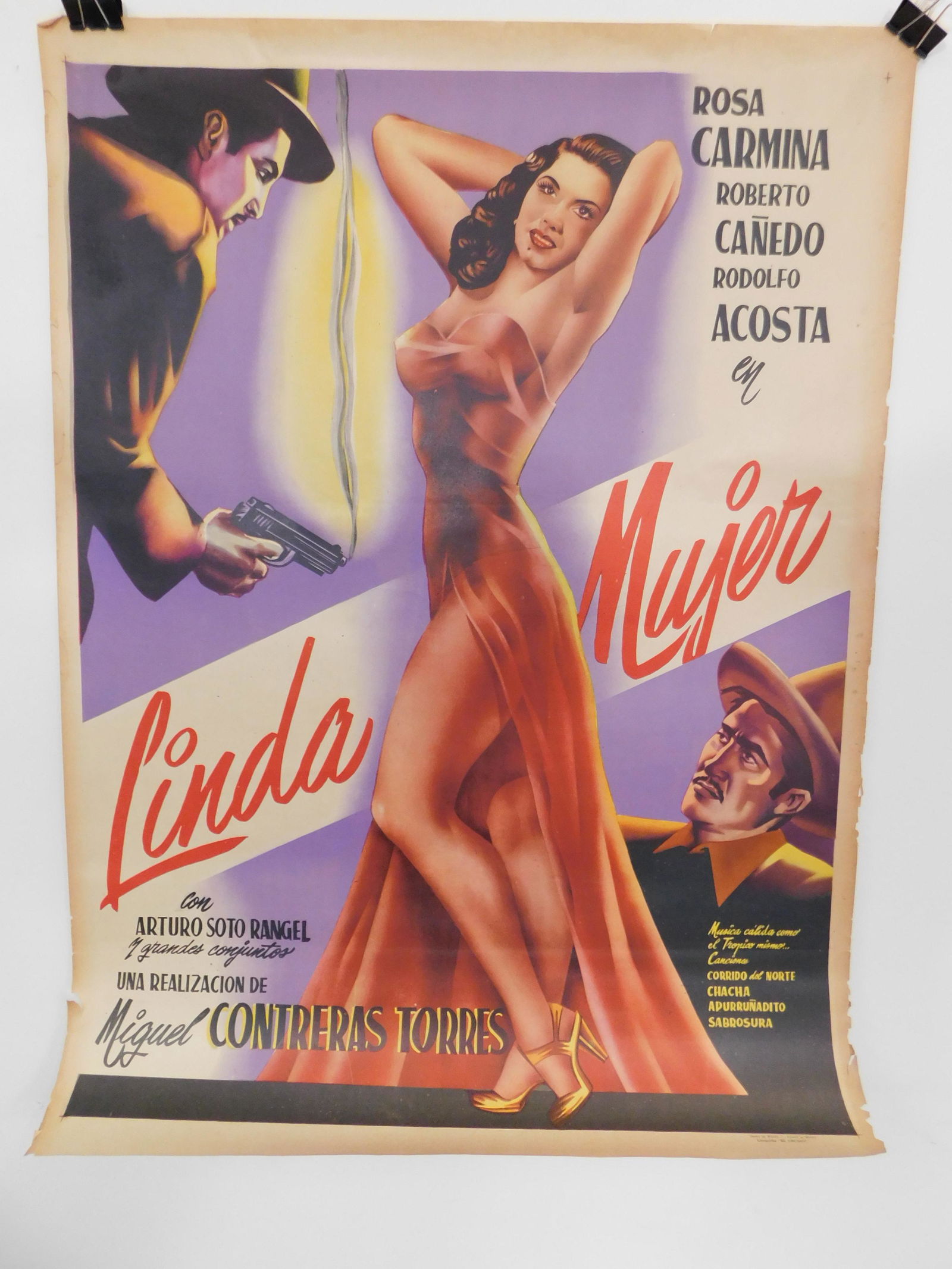 Vintage Latin Movie Poster "Linda Mujer": Rare Latin And American find From Old Movie Theater. One of many coming soon to Puckett Auctions. 37" x 27 1/2"