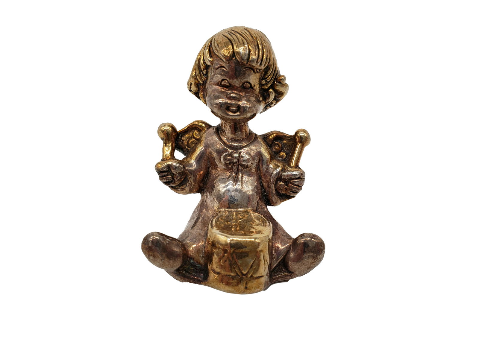 Sam Philipe Sterling Silver Cherub Angel With Drum And: Sam Philipe Sterling Silver Cherub Angel With Drum And Drumsticks.